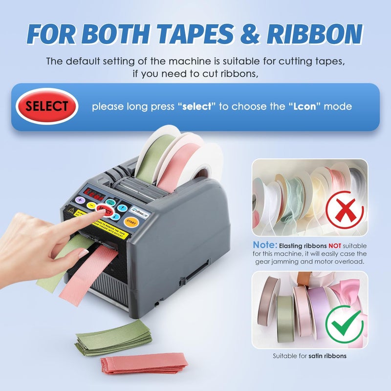 Frifreego Automatic Tape Dispenser, Electric Ribbon Cutting Machine, Upgraded Silicone Wheel for 6-60mm Width Tape/Ribbon, Max. Cutting Length 999mm, 110V, Unsuitable for Elastic Ribbons - Image 3